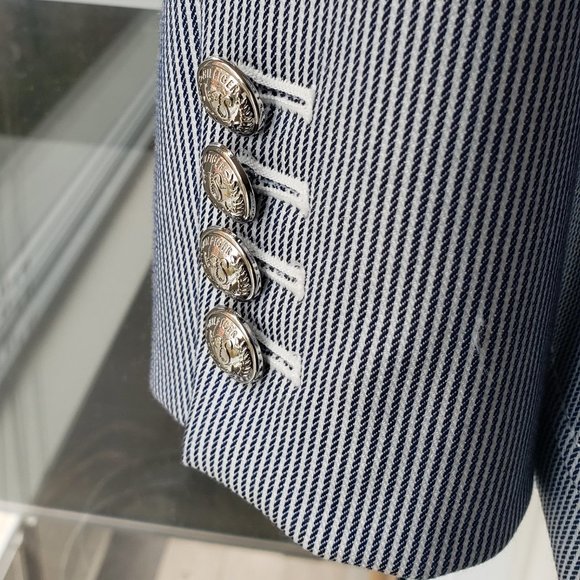 Tommy Hilfiger Navy and White Pinstripe Two-Button Blazer, 4 - Picture 10 of 16